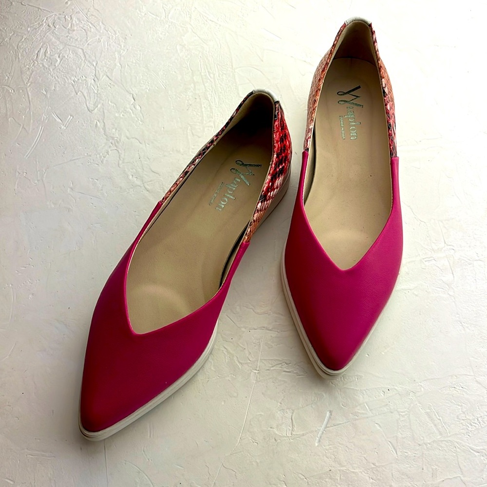 Two Peice All Leather Ballerina/hot pink/snake print
